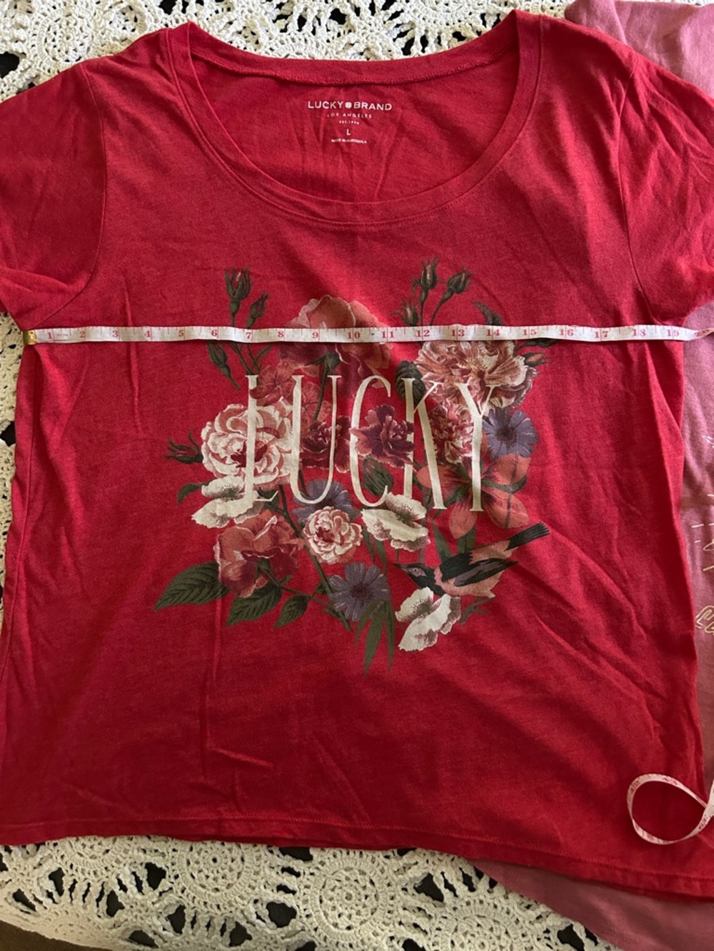 Lucky Brand Red Floral Tee & Pink Heart Burst Tee - Women’s Size Large - Picture 2 of 7